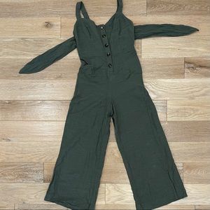 Linen feel tie-front jumpsuit